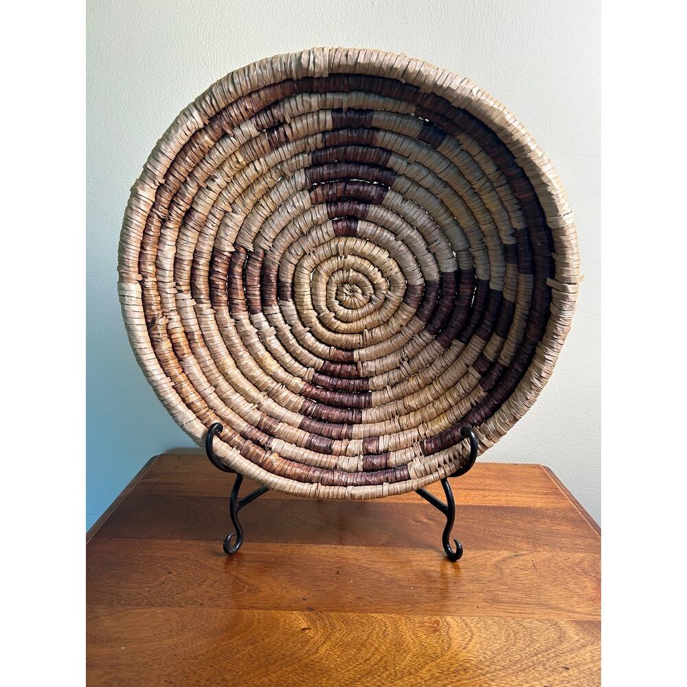 Vintage Handmade Native American Woven Basket Rustic Tribal Boho Decor